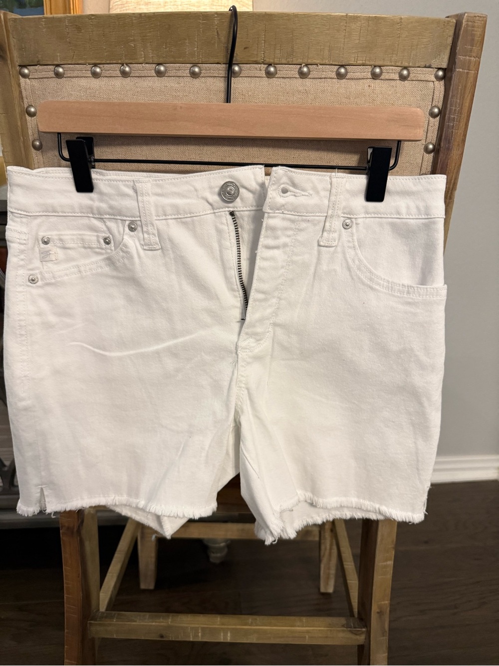 Seven7 White Denim Frayed Hem Jean Shorts